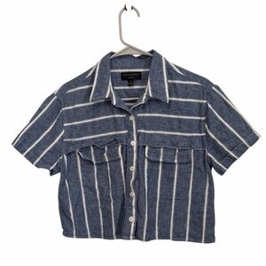 BANANA REPUBLIC LINEN BLEND CROPPED DOUBLE  POCKET SHORT SLEEVE SHIRT MEDIUM
